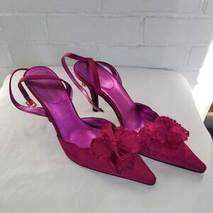 Enzo Angiolini Fuschia Satin Heels with Rosette Detail Size 7.5 M